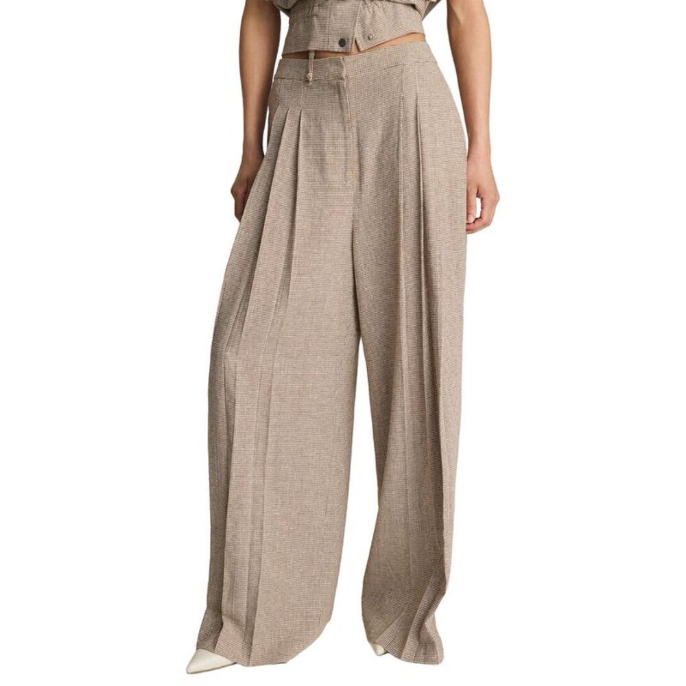 Kenneth Cole Womens  High-Rise Fly Front Triple Pleat Wide Leg Linen-Blend Pant,